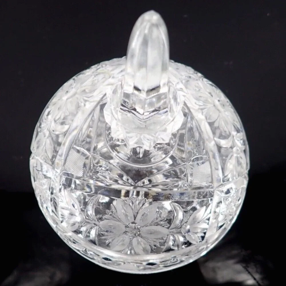Cut Crystal Lidded Compote Candy Dish Three Footed 2 pc Floral Cut Bowl Vtg 60's